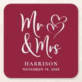 Wedding Favor Mr. Burgundy Kartonnen Onderzetters (Voorkant)