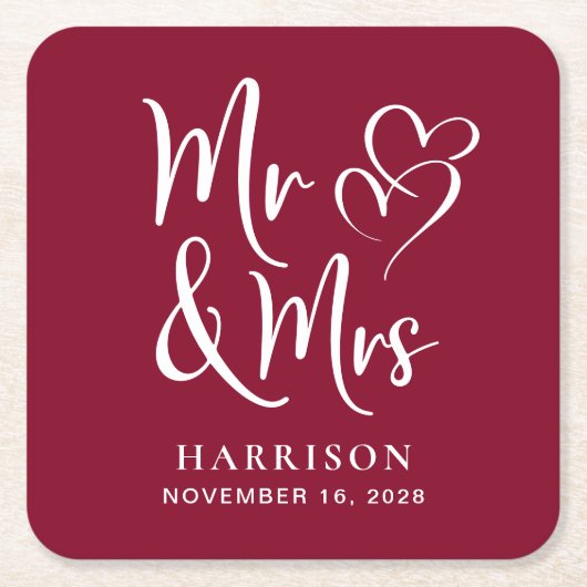 Wedding Favor Mr. Burgundy Kartonnen Onderzetters (Voorkant)
