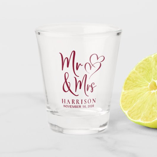 Wedding Favor Mr. Burgundy Shot Glas (Voorkant)