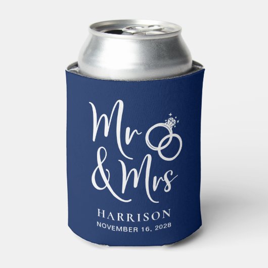 Wedding Favor Mr. en Mrs Navy Blue Blikjeskoeler (Blikje Voorkant)