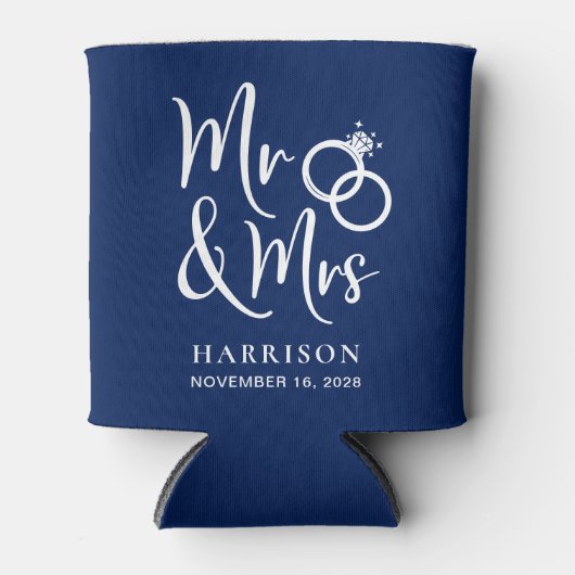Wedding Favor Mr. en Mrs Navy Blue Blikjeskoeler (Voorkant)
