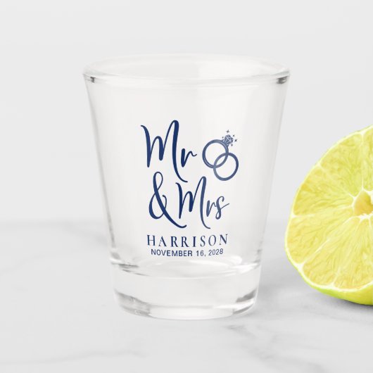 Wedding Favor Mrs Navy Shot Glas (Voorkant)