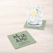 Wedding Favor Mrs Sage Green Kartonnen Onderzetters (Insitu)