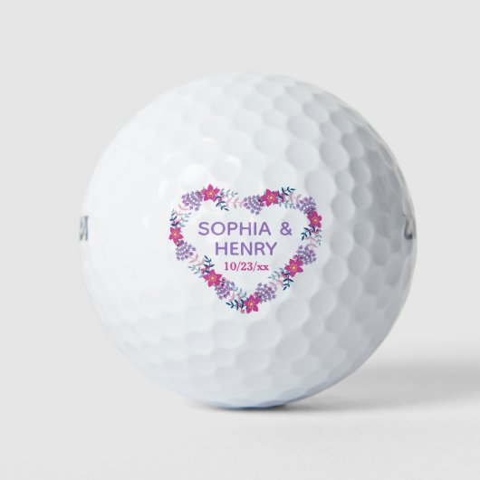 Wedding Favor Rustic Floral Heart Golf Balls Golfballen (Voorkant)