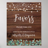 Wedding Favors Rustic Wood Greenery String Lights Poster (Voorkant)