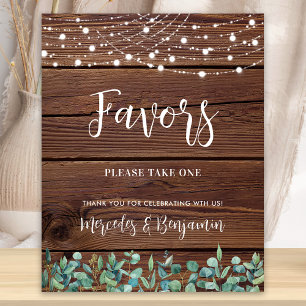 Wedding Favors Rustic Wood Greenery String Lights Poster