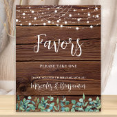 Wedding Favors Rustic Wood Greenery String Lights Poster