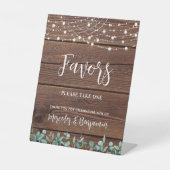 Wedding Favors Rustic Wood Greenery String Lights Reclamebord Met Voetstuk (Voorkant)
