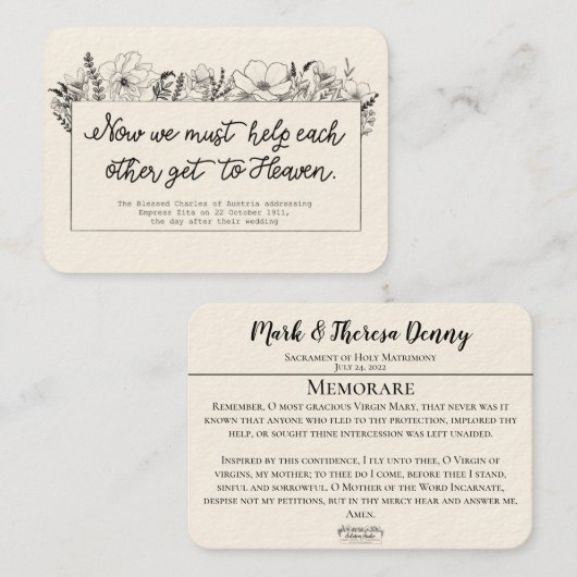 Wedding Favors St. Charles Memorare Heilige Kaart Visitekaartje (Voorkant / Achterkant)