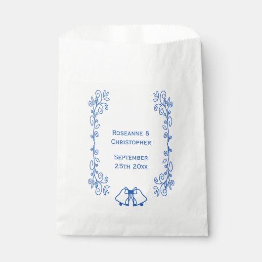 Wedding Favour Bag Blue Sapphire Bells Scrollwork Bedankzakje (Voorkant)