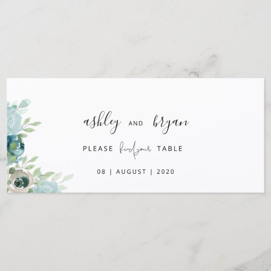 Wedding Find Your Table Dusty Blue Floral Card Programmakaart (Voorkant)