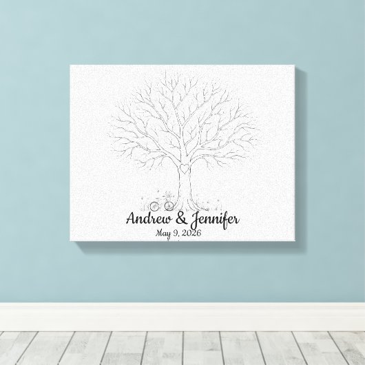 Wedding Fingerprint Tree Guest Book Alternative Canvas Afdruk (Insitu (Houten vloer))