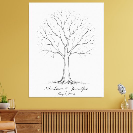 Wedding Fingerprint Tree Guest Book Alternative Canvas Afdruk (Insitu (Woonkamer))