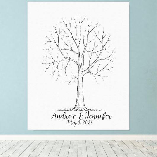 Wedding Fingerprint Tree Guest Book Alternative Canvas Afdruk (Insitu (Houten vloer))