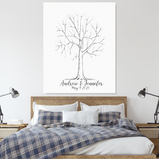 Wedding Fingerprint Tree Guest Book Alternative Canvas Afdruk (Insitu (Slaapkamer))