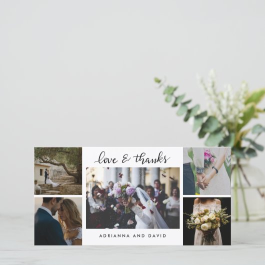 Wedding Five Photos Forever Thankful Script Bedankkaart (Staand voorkant)