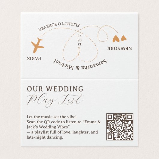 Wedding Flight Travel QR Code Playlist Kaart (Buitenkant ongevouwen)