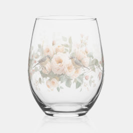 Wedding floral bird Elegant Simple Minimal Simple  Wijnglas Zonder Voet