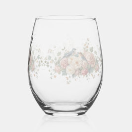 Wedding floral bird Monogram Elegant Simple Minima Wijnglas Zonder Voet