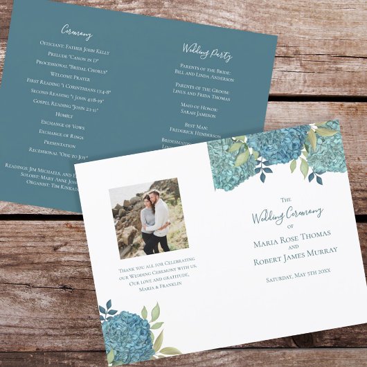 Wedding Floral Blue Hydrangea Ceremony Programme