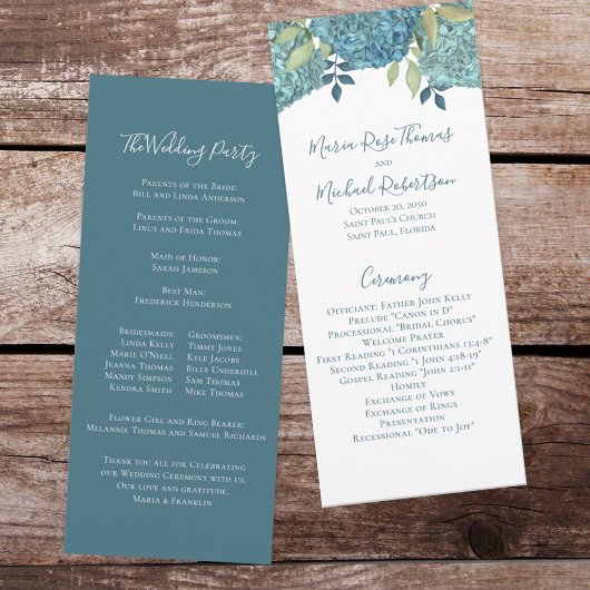 Wedding Floral Blue Hydrangea Ceremony Programme Programmakaart