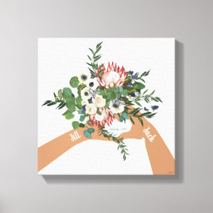 Wedding Floral Bouquet Art Names Canvas Afdruk