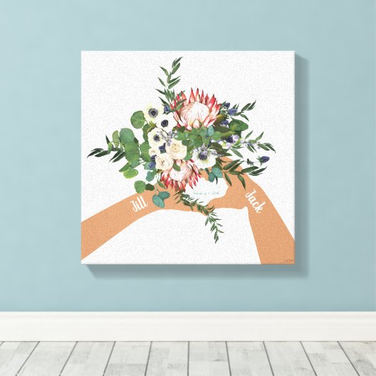 Wedding Floral Bouquet Art Names Canvas Afdruk (Insitu (Houten vloer))