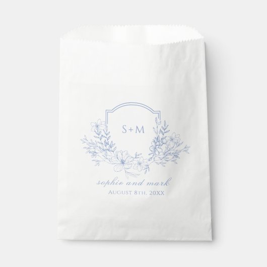 Wedding Floral Crest Monogram Dusty Blue Bedankzakje (Voorkant)
