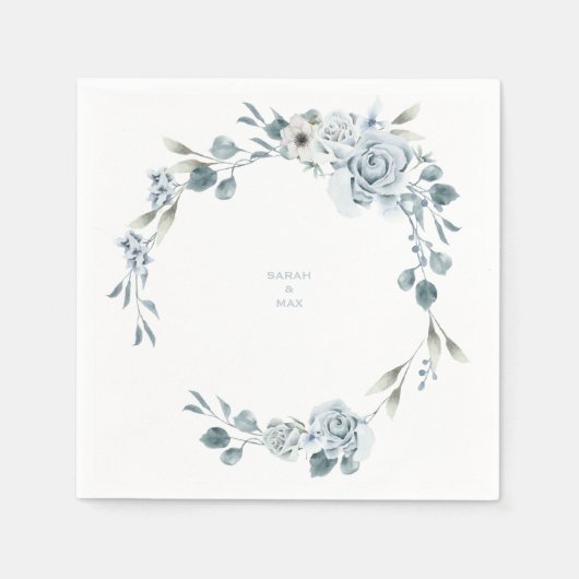 Wedding Floral Dusty Blue Couple Names Napkins Servet (Voorkant)