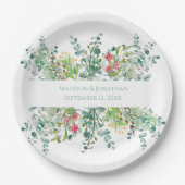 Wedding Floral Elegant Greenery Waterverf Names Papieren Bordje (Voorkant)