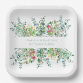 Wedding Floral Elegant Greenery Waterverf Names Papieren Bordje (Voorkant)