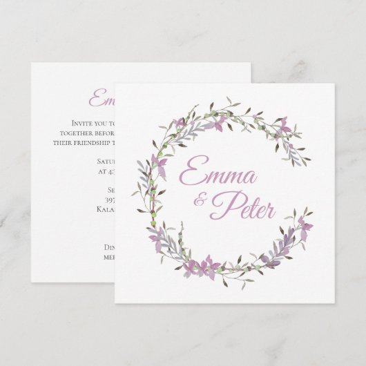 Wedding Floral Garland in Lilac Shades Save The Date (Voorkant / Achterkant)