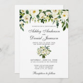 Wedding Floral Green White Waterverf Uitnodiging (Voorkant / Achterkant)
