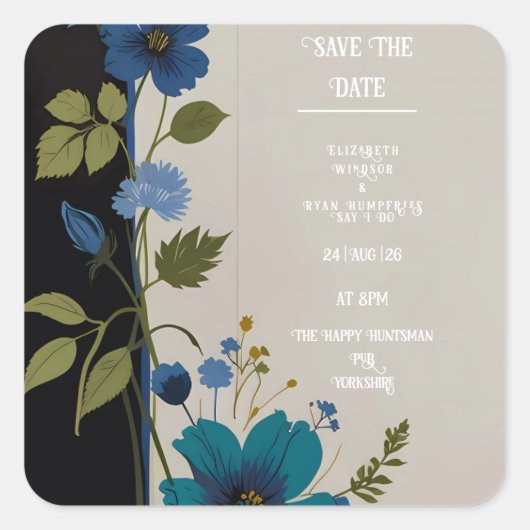 Wedding Floral Invitation Collectie Vierkante Sticker (Voorkant)