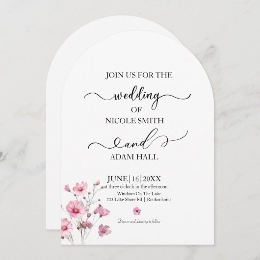 Wedding Floral Invitation Kaart (Voorkant / Achterkant)