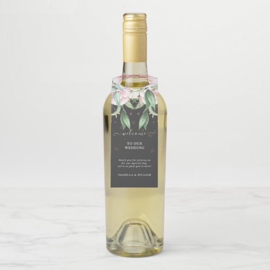 Wedding Floral Luxury Black en Pink Flessenhanger (Op fles)