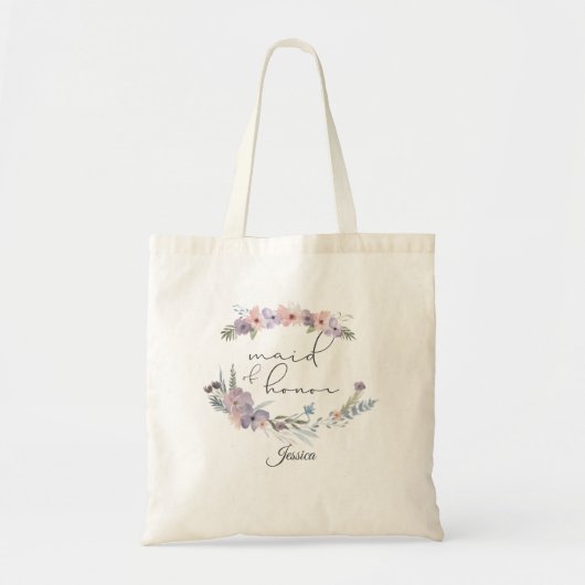 Wedding Floral Maid of Honor Personalized Tote Bag (Voorkant)