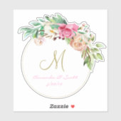 Wedding Floral Monogram uitgesneden in Wreath Sticker (Vel)