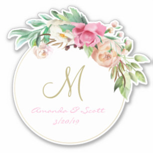 Wedding Floral Monogram uitgesneden in Wreath Sticker