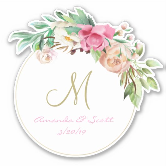 Wedding Floral Monogram uitgesneden in Wreath Sticker (Voorkant)