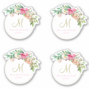 Wedding Floral Monogram uitgesneden in Wreath Sticker