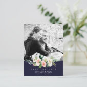 Wedding Floral Navy Sla de datum foto briefkaart (Staand voorkant)