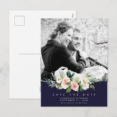 Wedding Floral Navy Sla de datum foto briefkaart (Voorkant / Achterkant)