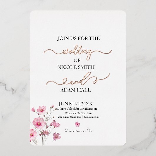 Wedding Floral-uitnodiging Folie Uitnodiging (Voorkant)