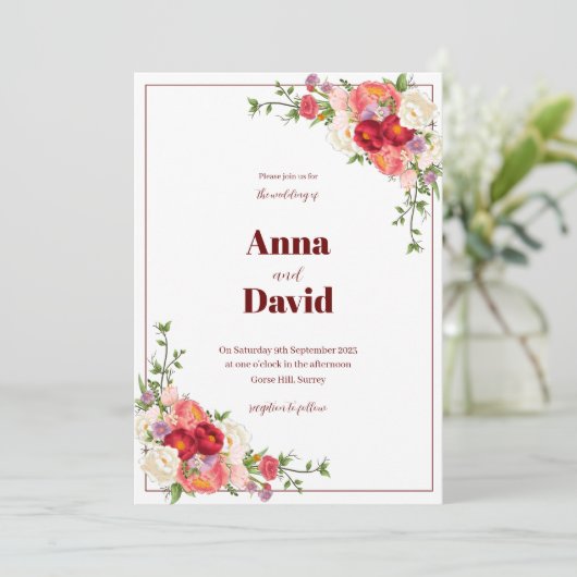 Wedding Floral-uitnodiging Kaart (Staand voorkant)