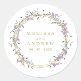 Wedding Floral Watercolor Garland in Purple Shades Ronde Sticker