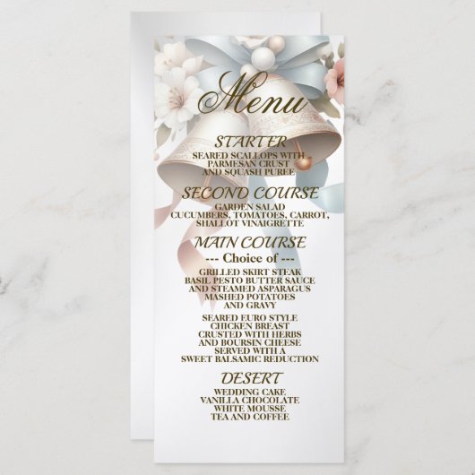 Wedding Flowers Bells Pink Blue Ribbons Beautiful Menu (Voorkant / Achterkant)