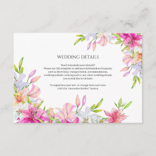Wedding Flowers Lelies en Vogels Waterverf Informatiekaartje