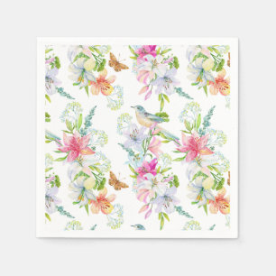 Wedding Flowers Lelies en Vogels Waterverf Servet