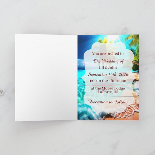 Wedding Folding Invitation Tropical Beach (Binnen)